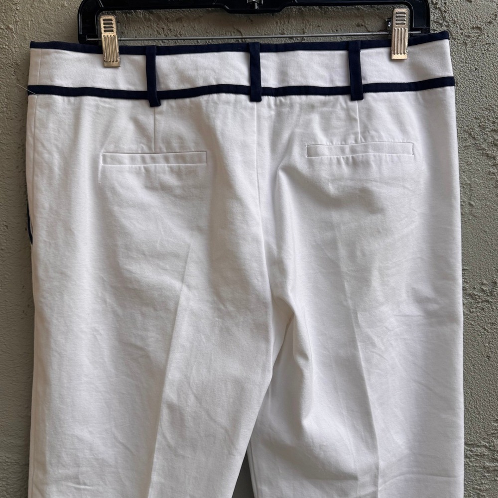 Milly of New York Womens White Navy Trim Cropped Pants SZ 10 Nautical Coastal - Picture 7 of 9